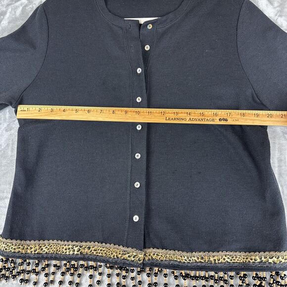 Vintage Judy Myers for Designer Times Cardigan Women's M Black Bead Trim (1068) - Picture 9 of 10